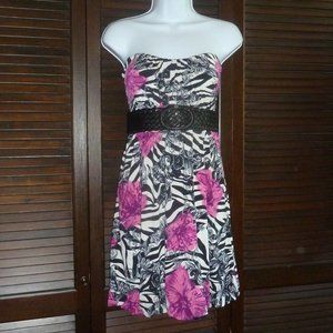 Rue 21 Short Strapless Floral Zebra Stripe Dress M